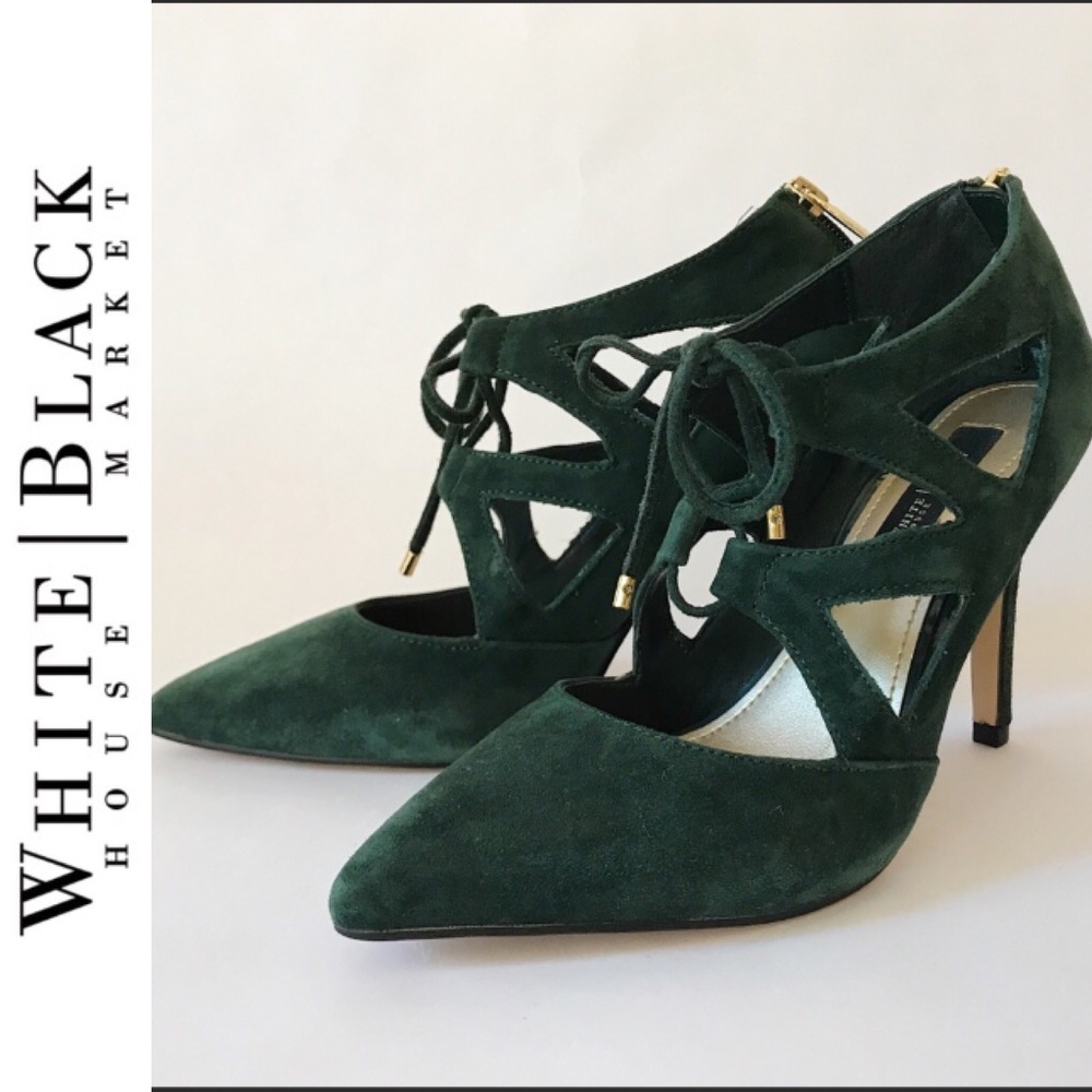 WHBM emerald green suede lace up heels